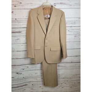Vtg 3-Piece Tailored Suit Vest Sears Roebuck Pants Tan Retro Men's Size 38